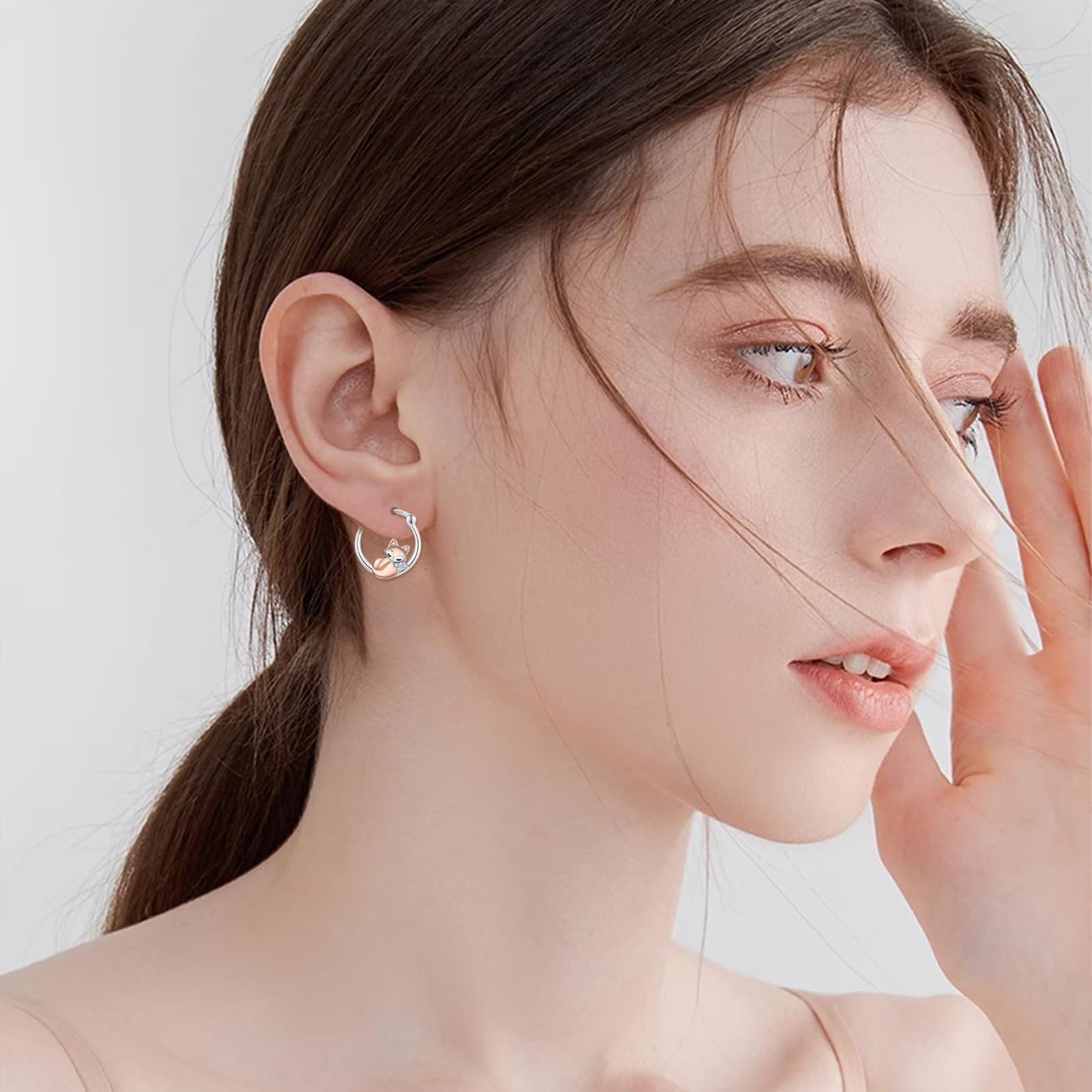 JUSTKIDSTOY Fox Earrings 925 Sterling Silver Cute Animal Hoop Earrings for Sensitive Ears Lucky Jewelry Fox Gifts for Women
