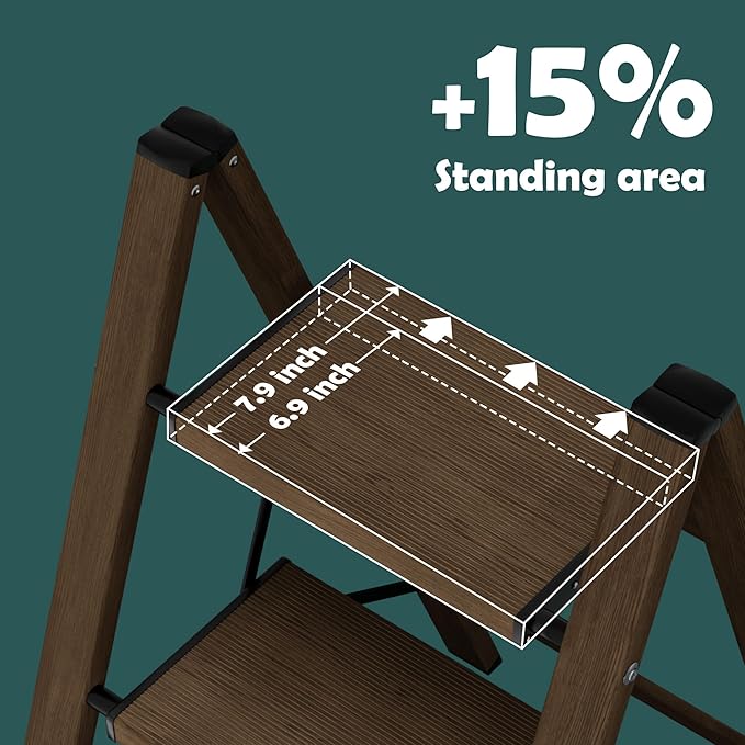 Taranta 3 Step Ladder,Aluminum Lightweight Folding 3 Step Stool with Anti-Slip Wide Pedal,330lbs Capacity Step Ladder for Household,Kitchen,Office - Walnut