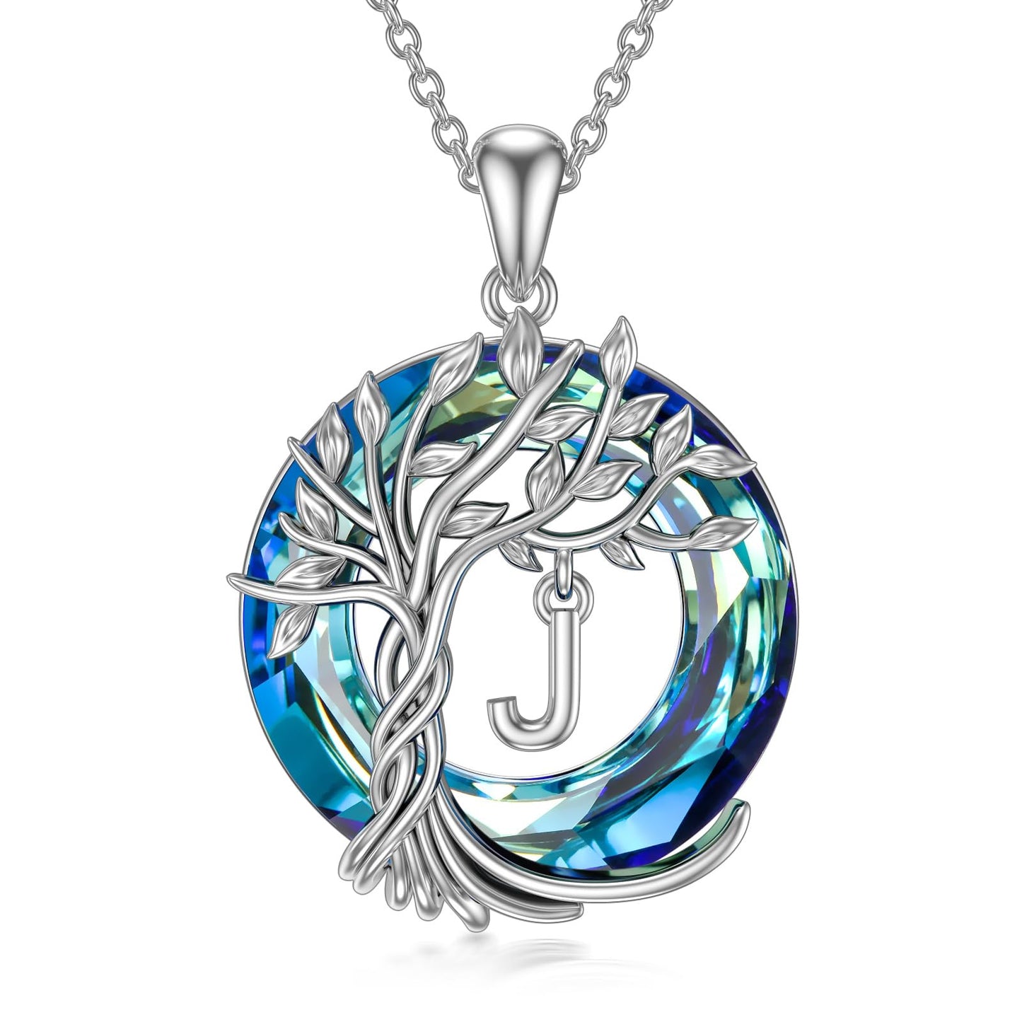 TOUPOP Tree of Life Initial Necklace Gifts for Women Sterling Silver Initial J Letter Jewelry Irish Crystal Pendant Birthday Gifts for Women Her Mom Wife Daughter