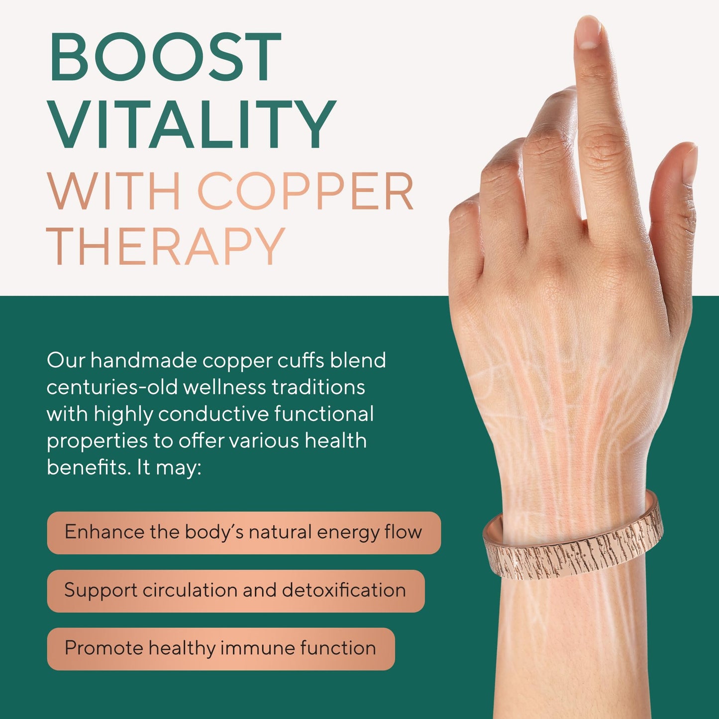 TheraCopper Copper Bracelet for Men & Women — 100% Pure Copper Bracelets — Raw, Solid & Uncoated Authentic Handmade Tibetan Bracelet Cuff Bangles (Timber)