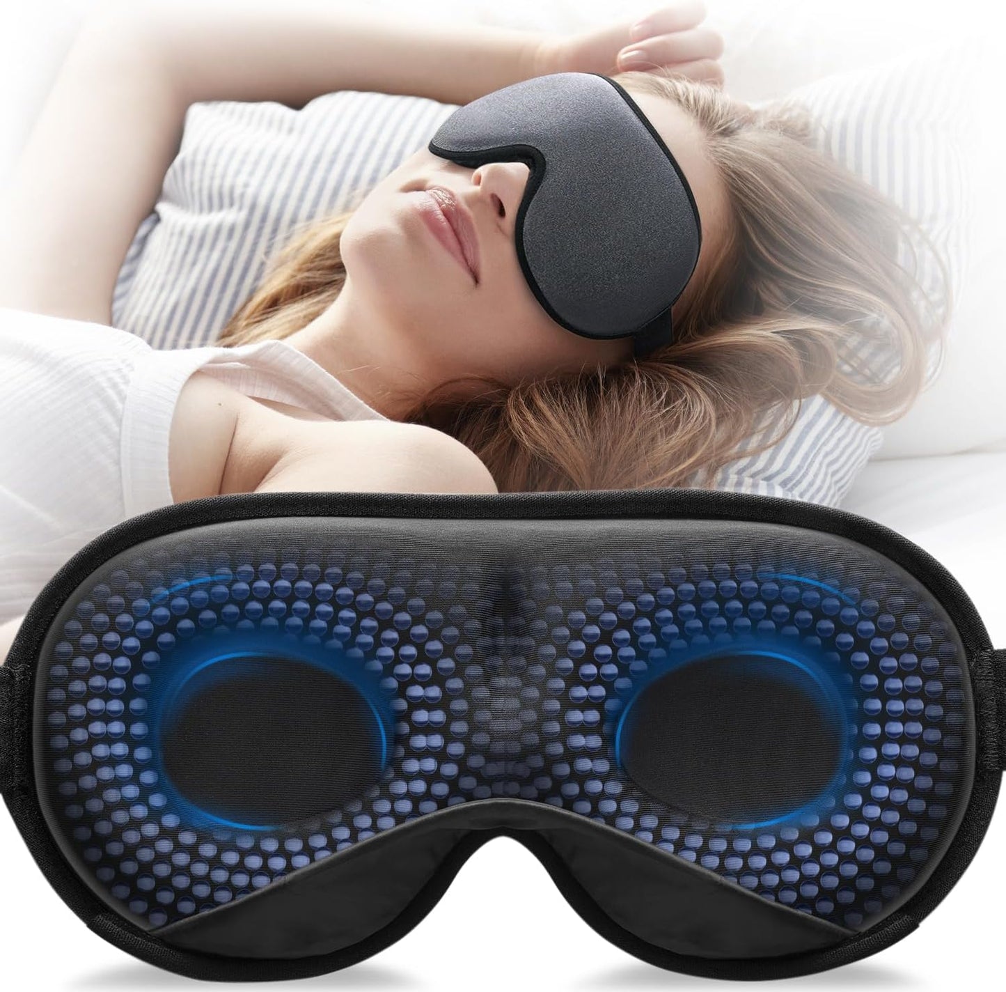 YFONG Weighted Sleep Mask, Women Men 3D Eye Mask Blocking Lights Sleeping Mask (4.2oz/120g), Pressure Relief Night Sleep Eye Mask with Adjustable Strap, Eye Cover Blindfold for Travel Nap Yoga, Gray