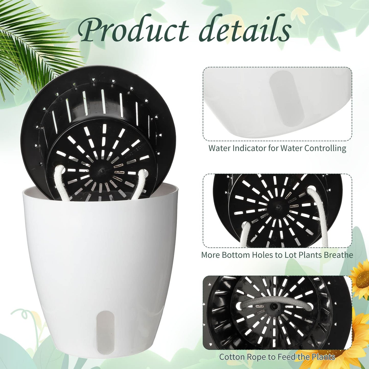 Eccliy 14 Pieces 5 Inch Indoor Plant Pots Self Watering Planters with Drainage Holes Plastic Flower Pots with Water Indicator White Violet Pots for Indoor Outdoor Garden Home Office Decor