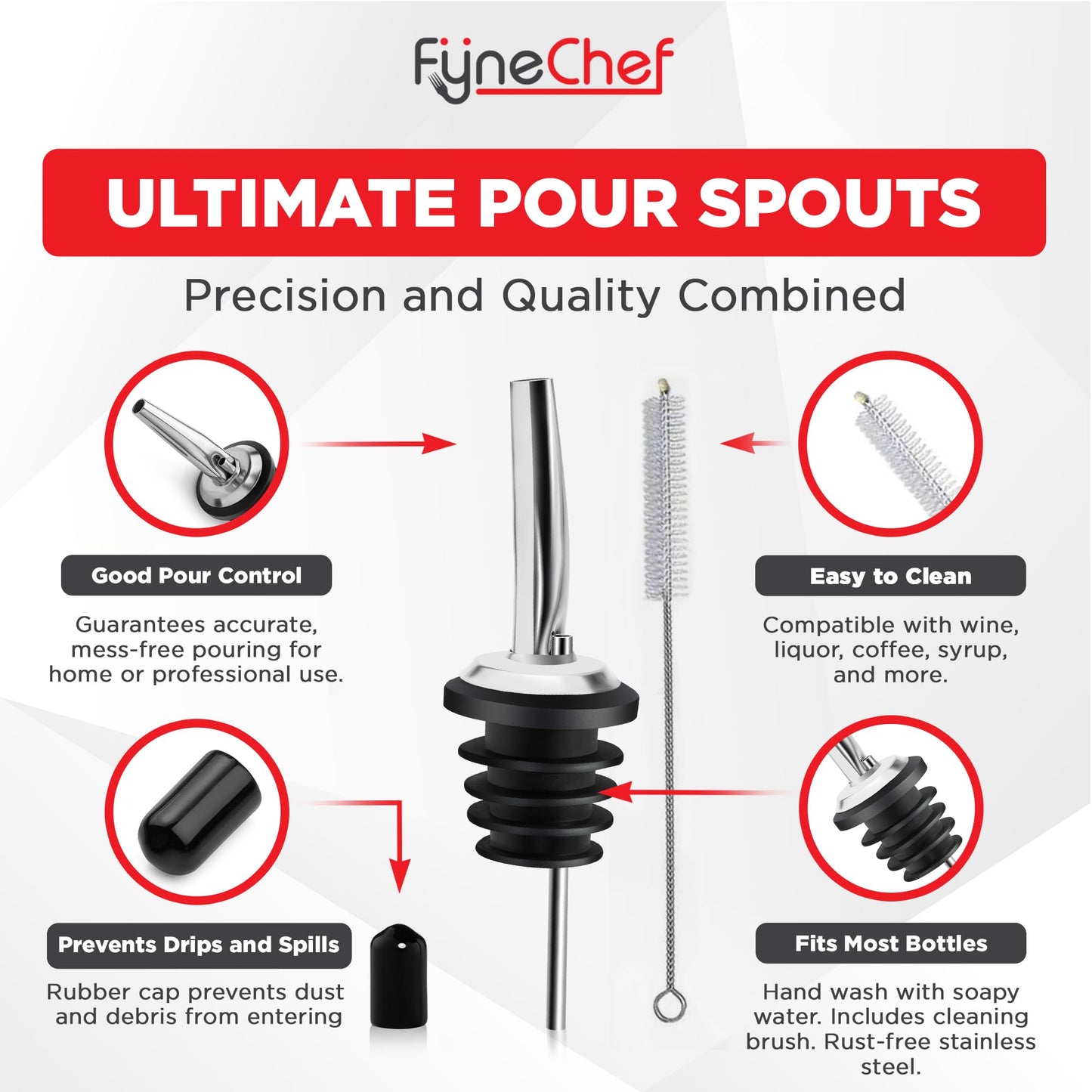 48 Pack Stainless Steel Bottle Pourers for Alcohol, Liquor, and Wine - Bar Accessories, Spouts for Bottles and Dispensers