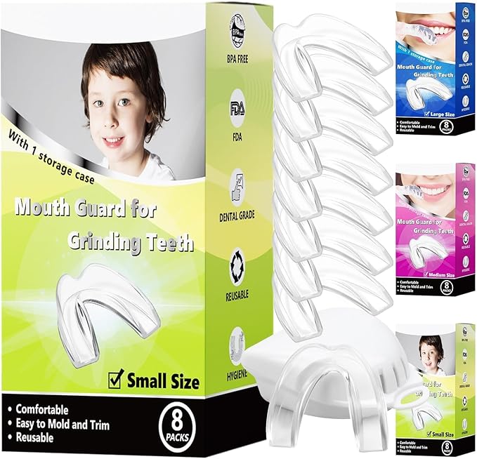 Kids Mouthguard for Teeth Grinding, Pack of 8 Moldable Kids Mouth Guards for Clenching Teeth, Sport Athletic, Whitening Tray