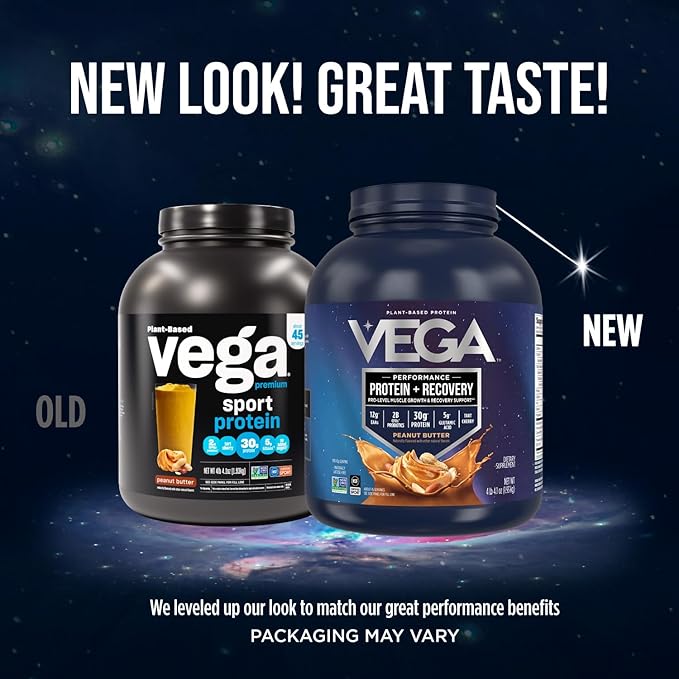 Vega Sport Vegan Protein Powder + Recovery - 30g Plant Based Protein per Serving, Chocolate, 45 Servings, 5g BCAAs, Probiotics, NSF Certified, For Shakes & Smoothies, 4.4lbs (Packaging May Vary)