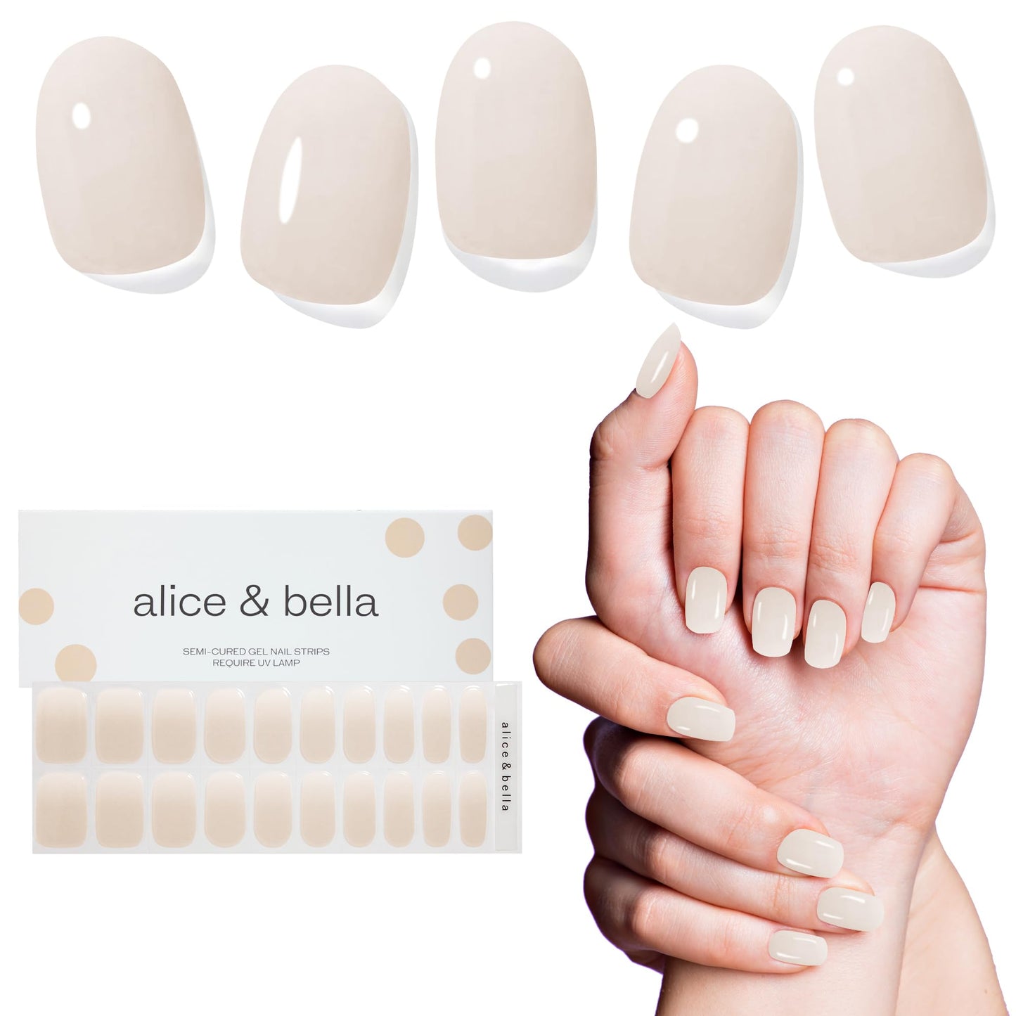 Alice & Bella Nude & Neutral Manicure Kit Bundle - Semi cured gel nail strips duo in Milky White + Pure Strength Clear - mani that works well any outfit & occasion & strengthens your nails