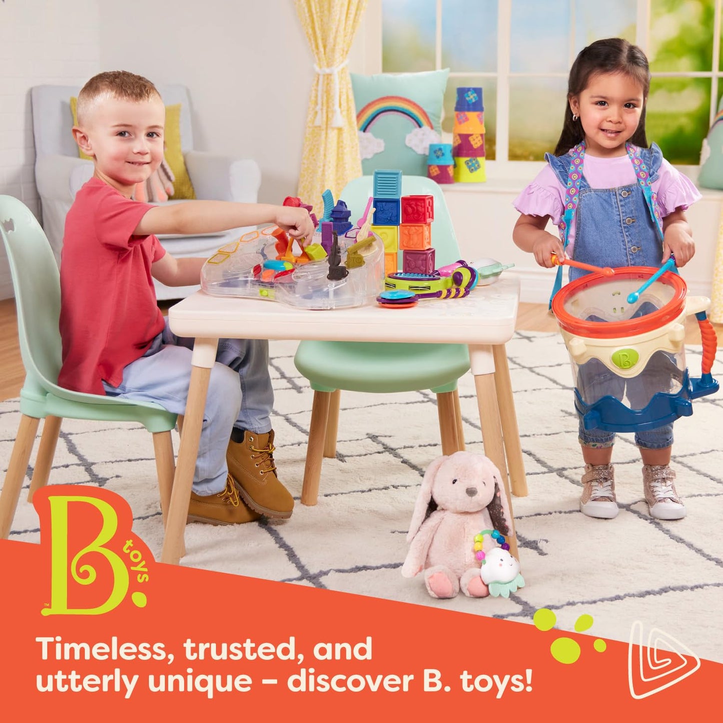 B. toys – Wooden Baby Play Gym – Activity Mat – Starry Sky – 3 Hanging Sensory Toys – Natural Wood – Babies, Infants