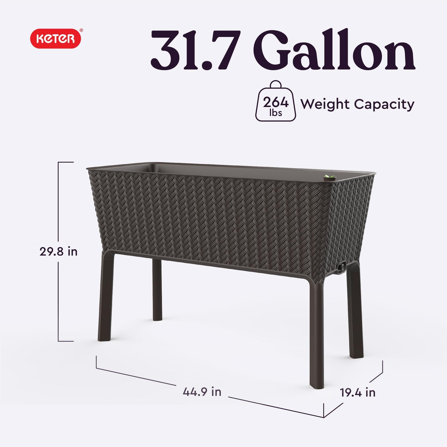 Keter Splendor 31.7 Gallon Raised Garden Bed with Self Watering Planter Box and Drainage Plug-Perfect for Growing Fresh Vegetables, Flowers and Herbs, Brown