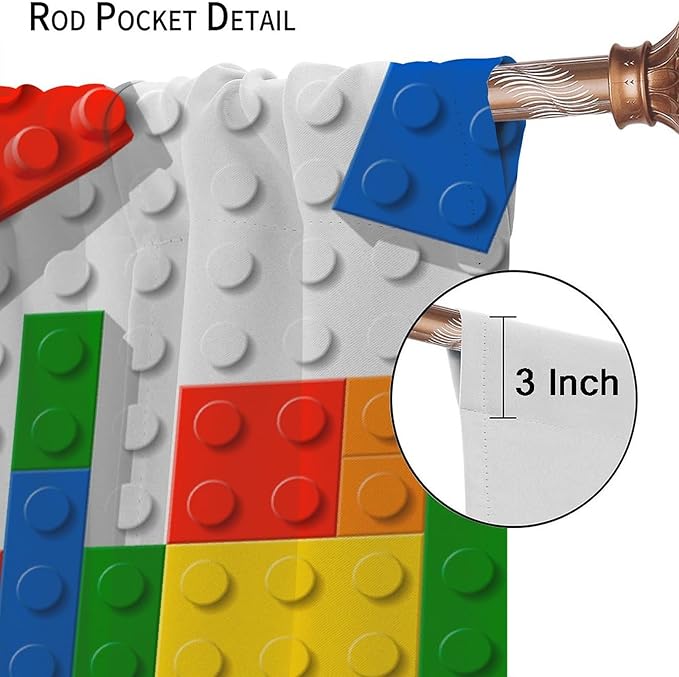 Building Blocks Toy Curtain Rod Pocket Children's Nursery Abstract Outline Colorful Plastic Toy Brick Geometric Print Pattern Curtain Boys Girls Bedroom Playroom 2 Panels 52x84in