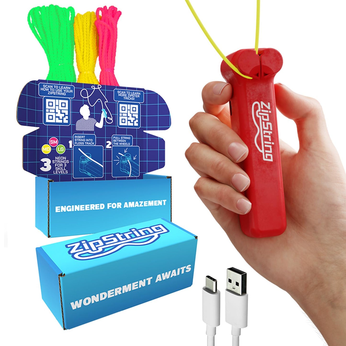 ZipString Original - As Seen on Shark Tank - Classic Rope Launcher Toy, Perfect for Kids & Adults - Fly a String Loop in The Air for Endless Tricks & Fun, Wonderment Awaits, Rock'it Red