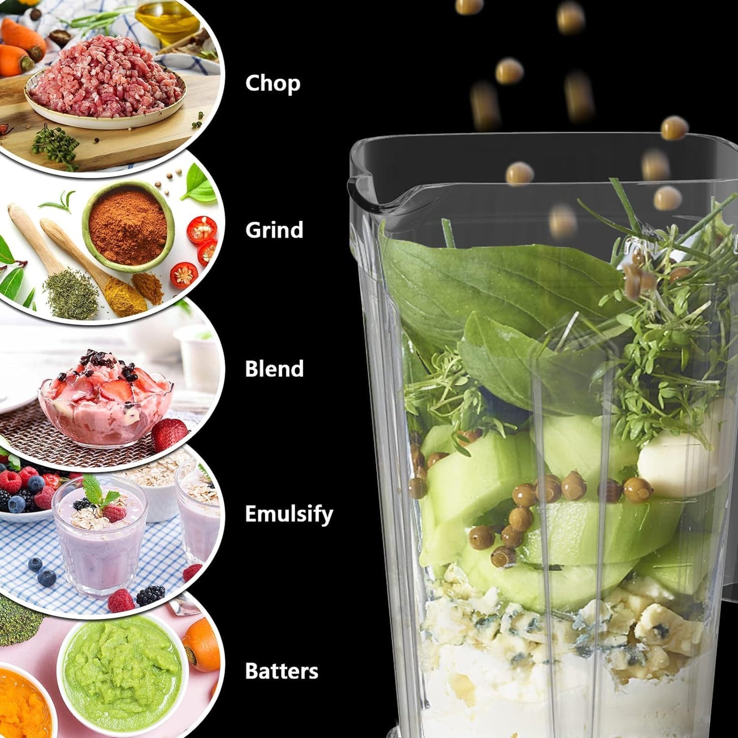 OMMO Blender 1800W, Professional High Speed Countertop Blender with Stainless Steel Blades, 60oz BPA Free Jar for Shakes and Smoothies, Ice and Fruits, Dishwasher Safe