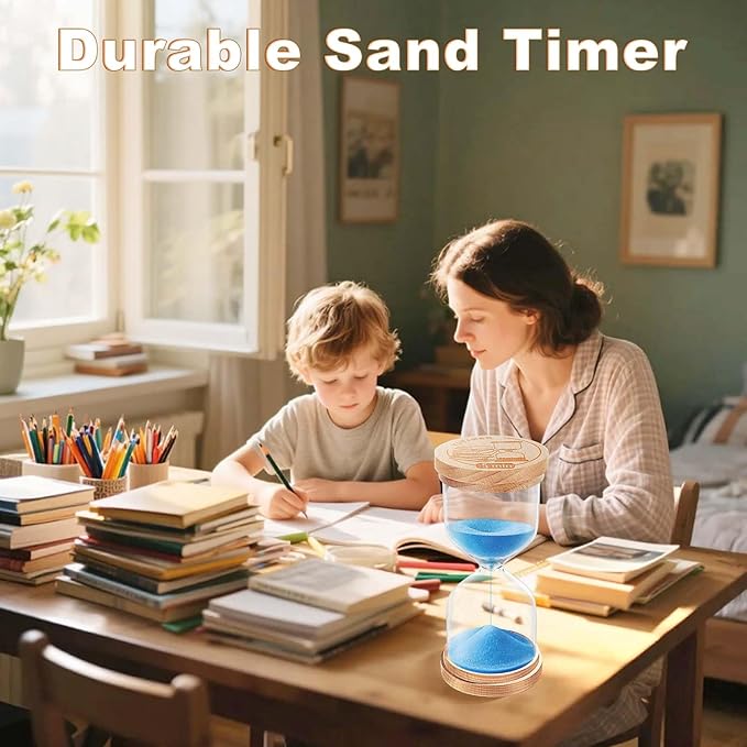 Hourglass 45 Minute Sand Timer:Large Colorful SandClock,Beech Wooden Sand Watch 45 Min, Hour Glass Sandglass for Games,Study (Blue)