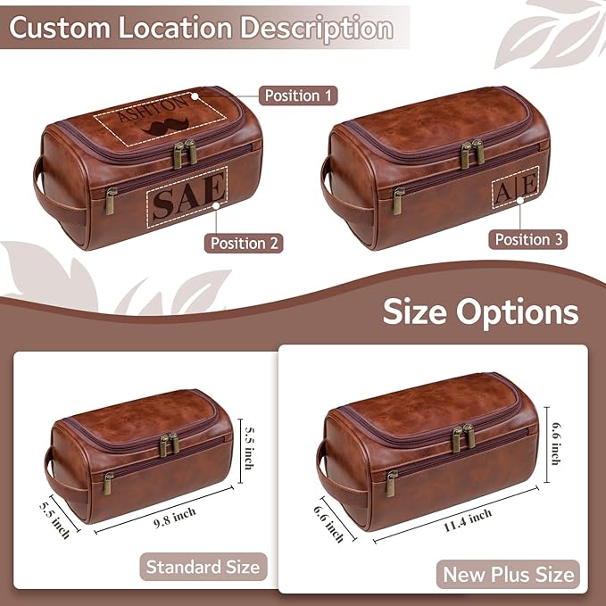 Personalized Leather Toiletry Bag for Men, Custom Engraved Travel Dopp Kit Bag, Customized Name Initials Gift for Groomsmen, Best Man, Father's Day, Wedding, Birthday, Husband, Grandpa