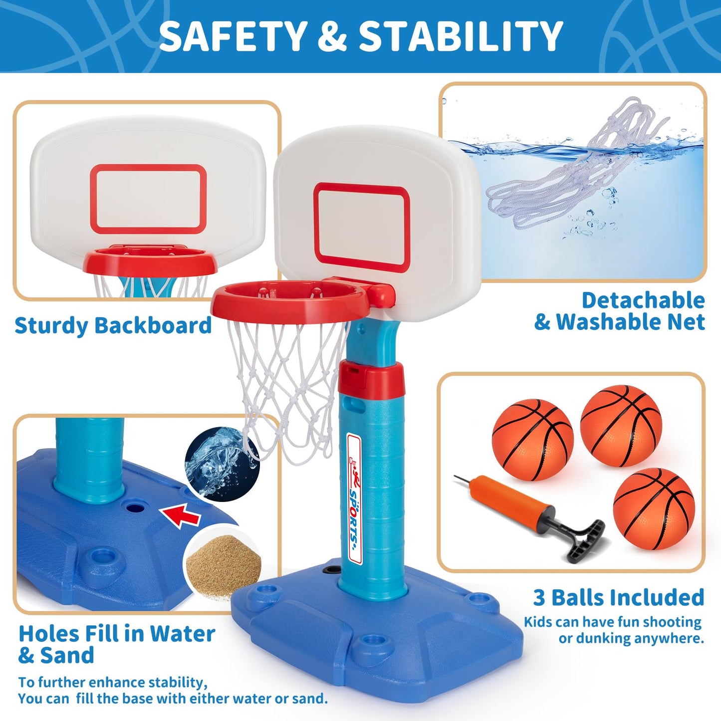 Toddler Basketball Hoop Indoor for Age 1-3, Adjustable Kids Basketball Hoops, Mini Basketball Hoop with 3 Balls for Outdoor Poolside, Birthday Christmas Sport Toys Gift for Baby Boys Girls Age 1 2 3 4