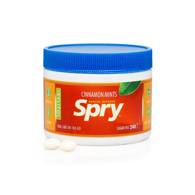 Spry Xylitol Cinnamon Mints Sugar Free Candy - Promote Oral Health, Increase Saliva Production, Stop Bad Breath, Non-GMO, Gluten-Free, 240 Count (Pack of 1)