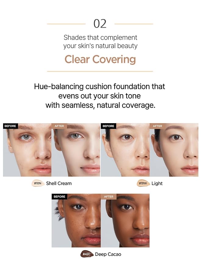 JUNG SAEM MOOL Essential Skin Nuder Cushion 32N Walnut 0.49 Fl Oz, No Refill, Natural Radiant Finish Cushion Foundation with Buildable Coverage, Lightweight Texture, Korean Foundation Makeup