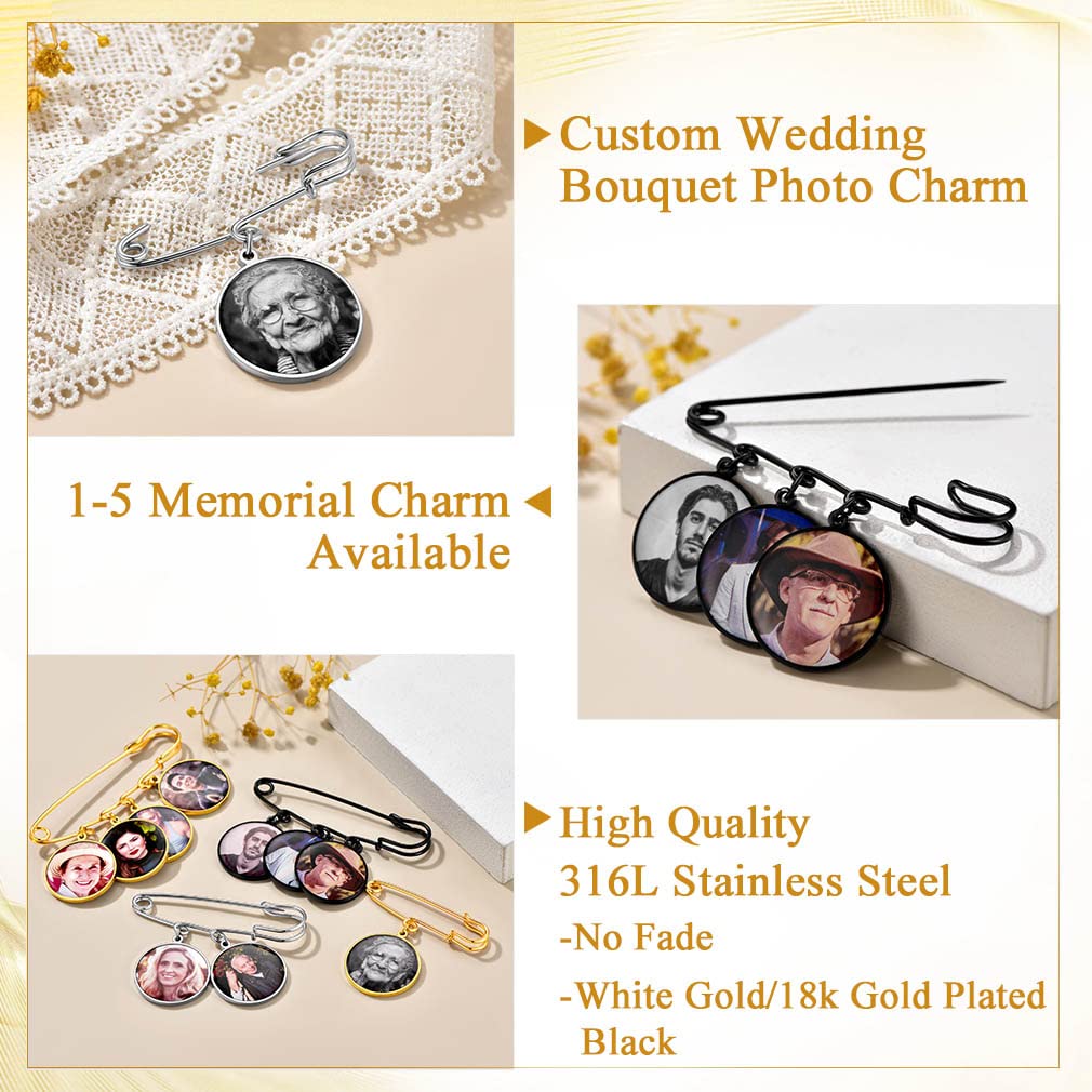 Custom4U Wedding Boutonniere Photo Charm Bouquet Pin Lapel Round Memorial Charms Funeral Boutonniere Mother of The Bride Groom Men Women