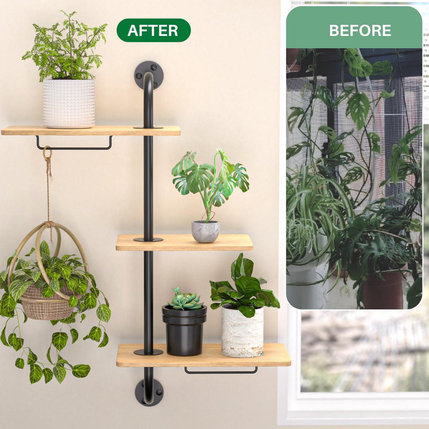 YUOROS Window Plant Shelves, 3-Tier Rotating Plant Shelf Stand, Indoor Metal Wall Plant Holder