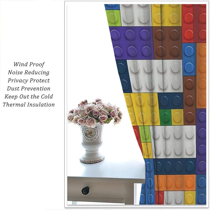 Kids Boy Curtain Blocks Toy Abstract Outline Colorful Geometric Brick Print Curtain for Boys Girls Nursery Room Curtains 42x45 Inch 2 Panels(Decor Curtains