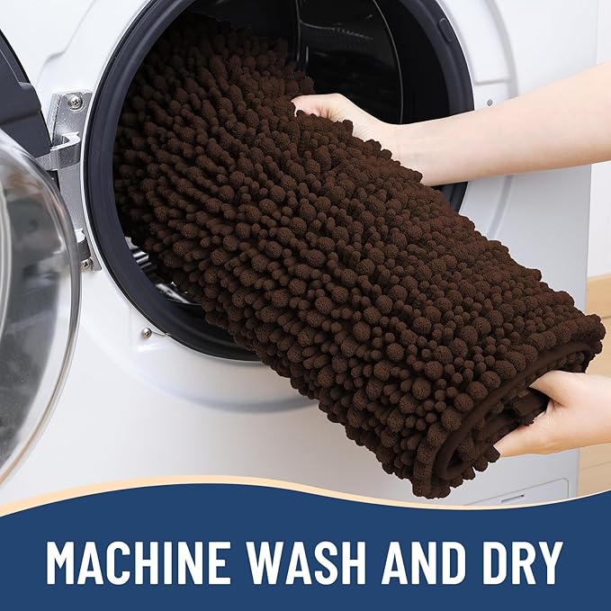 Arotive Luxury Chenille Bathroom Rug Mat, Extra Soft Thick Absorbent Shaggy Bath Rugs, Non-Slip Machine Wash Dry, Plush Bath Mats for Bathroom, Shower and Tub, 59x35, Brown
