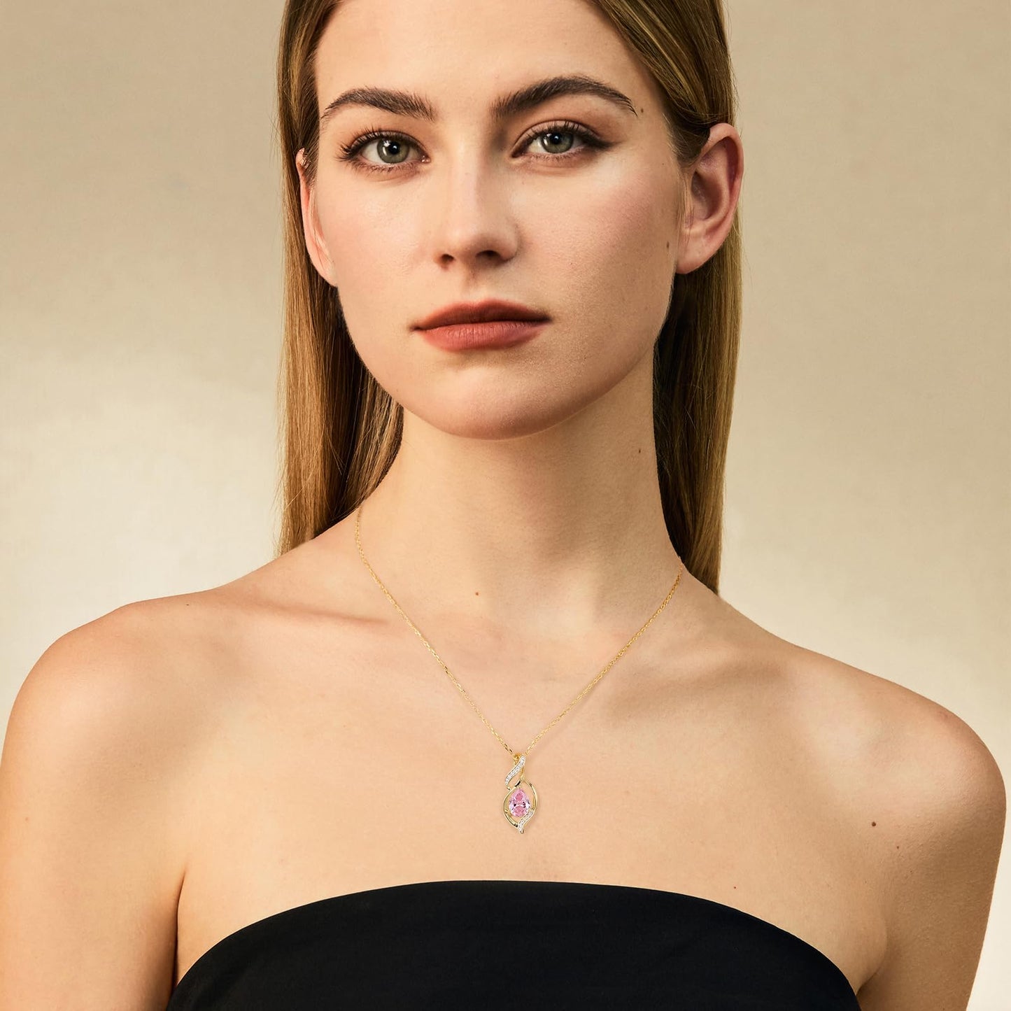 FANCIME 14K Gold Plated October Birthstone Necklace for Women Pink Tourmaline Teardrop Necklace Sterling Silver Infinity Love Birthday Gifts for Women, 16"+2" Inches