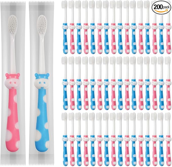 200 pcs Disposable Kids Toothbrush Bulk Individually Wrapped, Toddler Toothbrushes for Kid Age 2+ Children Toothbrush Set Soft Bristles Boys Girls Toothbrush