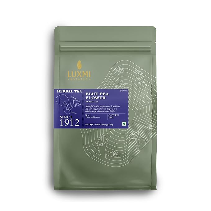 Luxmi Estates Butterfly Pea Flower Organic Blue Pea Flower Tea (50 Tea Bags) Caffeine Free Tea Bags For Relaxing, Calming, and Stress Relief, With Certified Herbal Tea