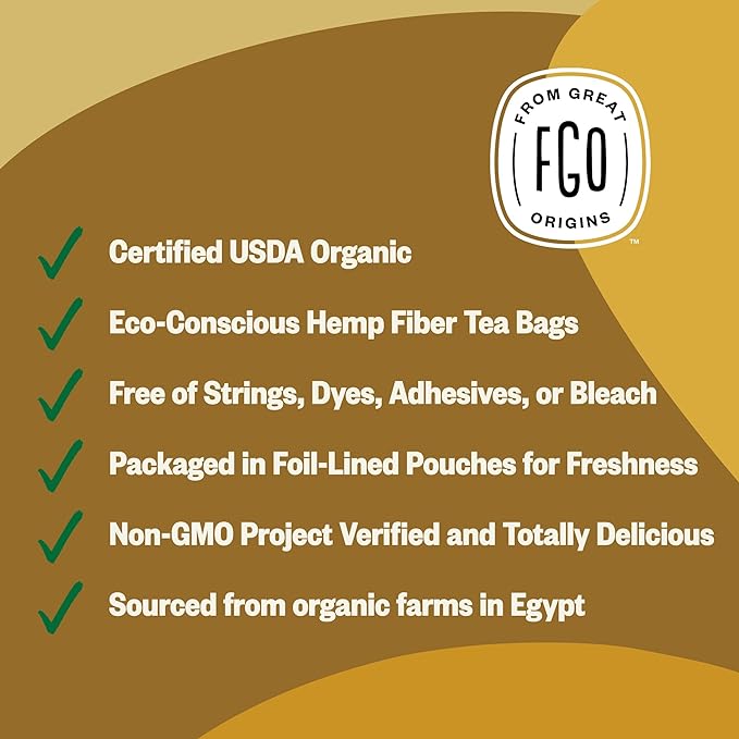 FGO Organic Chamomile Tea, 40 Count, Eco-Conscious Tea Bags, Resealable Bag (Pack of 1)