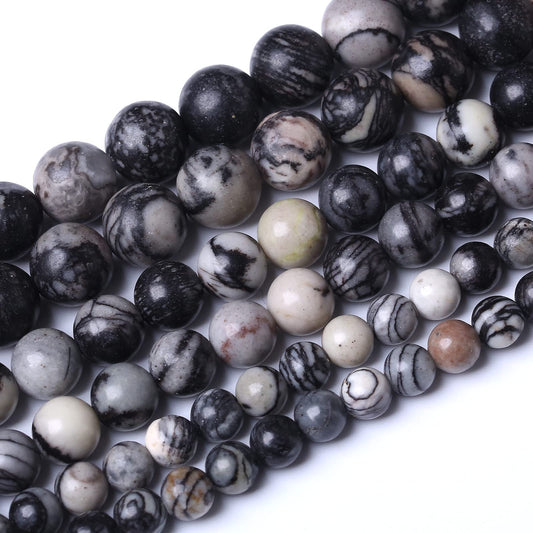60PCS 6MM Natural Black net Work Beads Round Loose Stone Beads for Jewelry Making DIY Energy Stone Healing Power Bracelet 15"