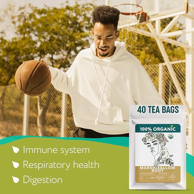 Marshmallow Root Tea Organic (40 Tea Bags) – Medicinal Teabags to Support Throat & Digestive Comfort (Althaea Officinalis) - Caffeine-Free, Non-GMO