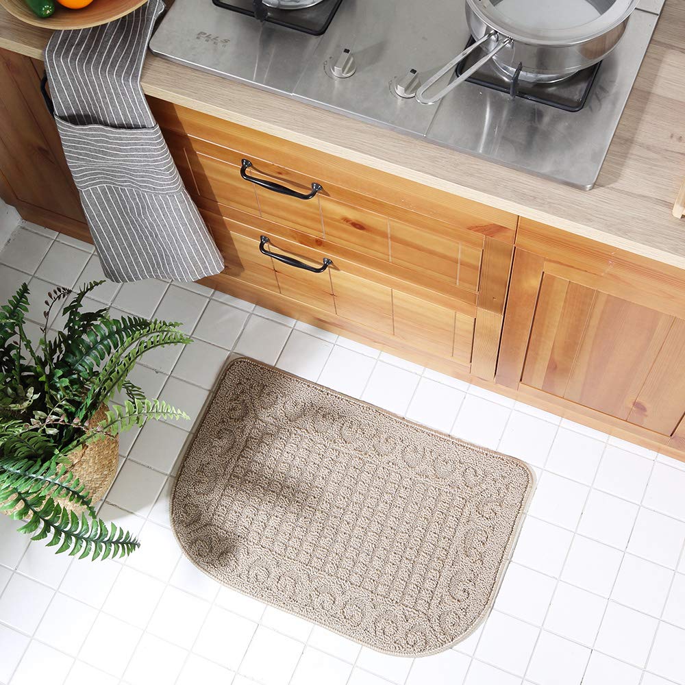 COSY HOMEER 27X18 Inch Anti Fatigue Kitchen Rug Mats are Made of 100% Polypropylene Half Round Rug Cushion Specialized in Anti Slippery and Machine Washable (Beige 1 pc) …
