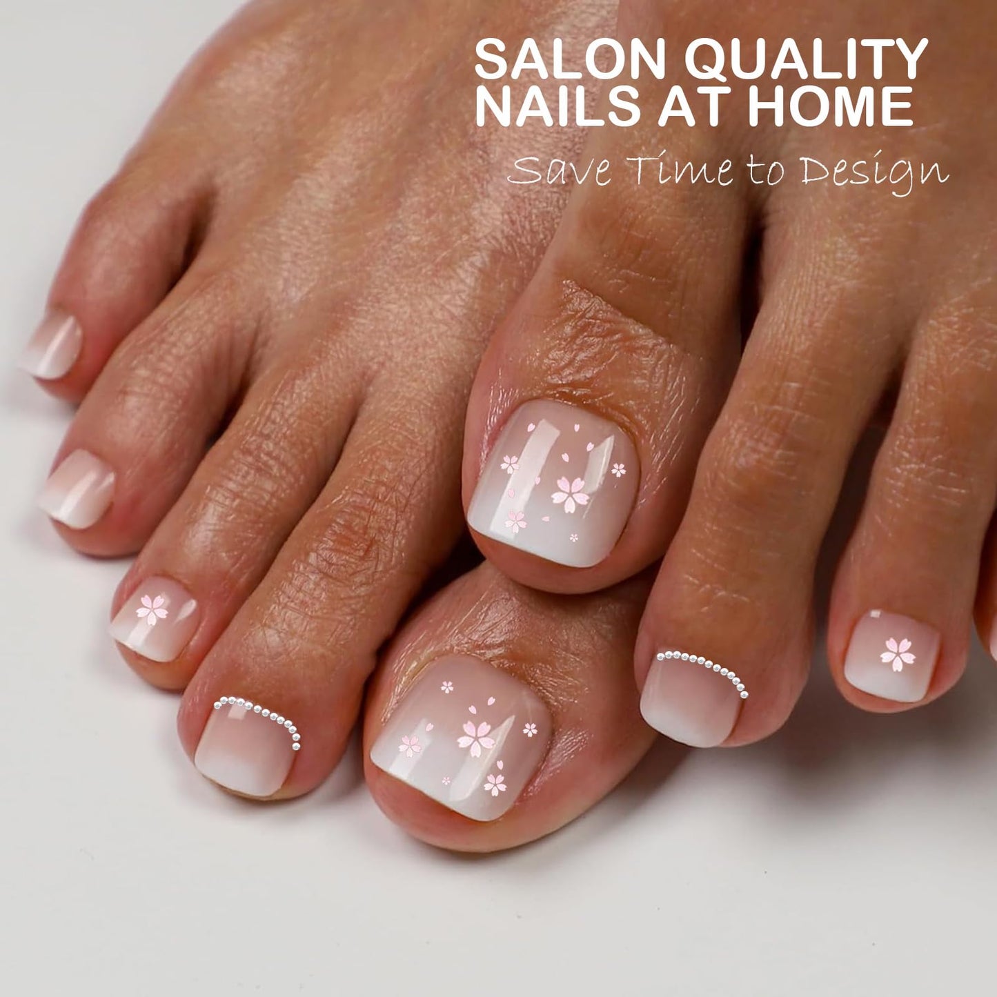 OPkssnails Press on Toenails Short,216Pcs Summer Brown Ombre Toenail Press Ons Square for Women,Soft Gel Toe Nail Tips, Light Weight & Fit Perfectly,Soak off Acrylic Fake Toe Nail Extensions 12 Sizes