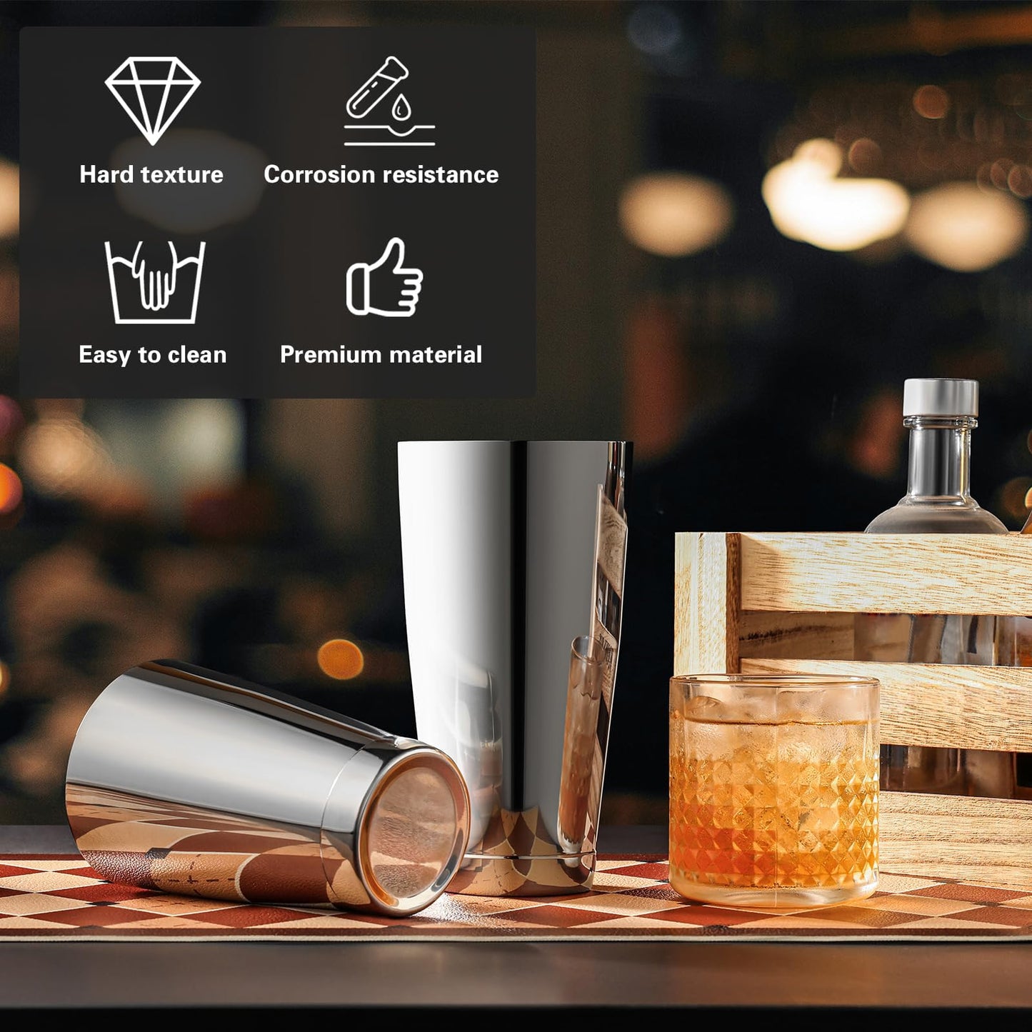 WOTOR Boston Cocktail Shaker Set, 18 oz & 28 oz Stainless Steel Weighted Shaker Tins, Metal Martini Shaker Drink Mixer for Bartending, professional Bar Tools for Bartender （Sliver）