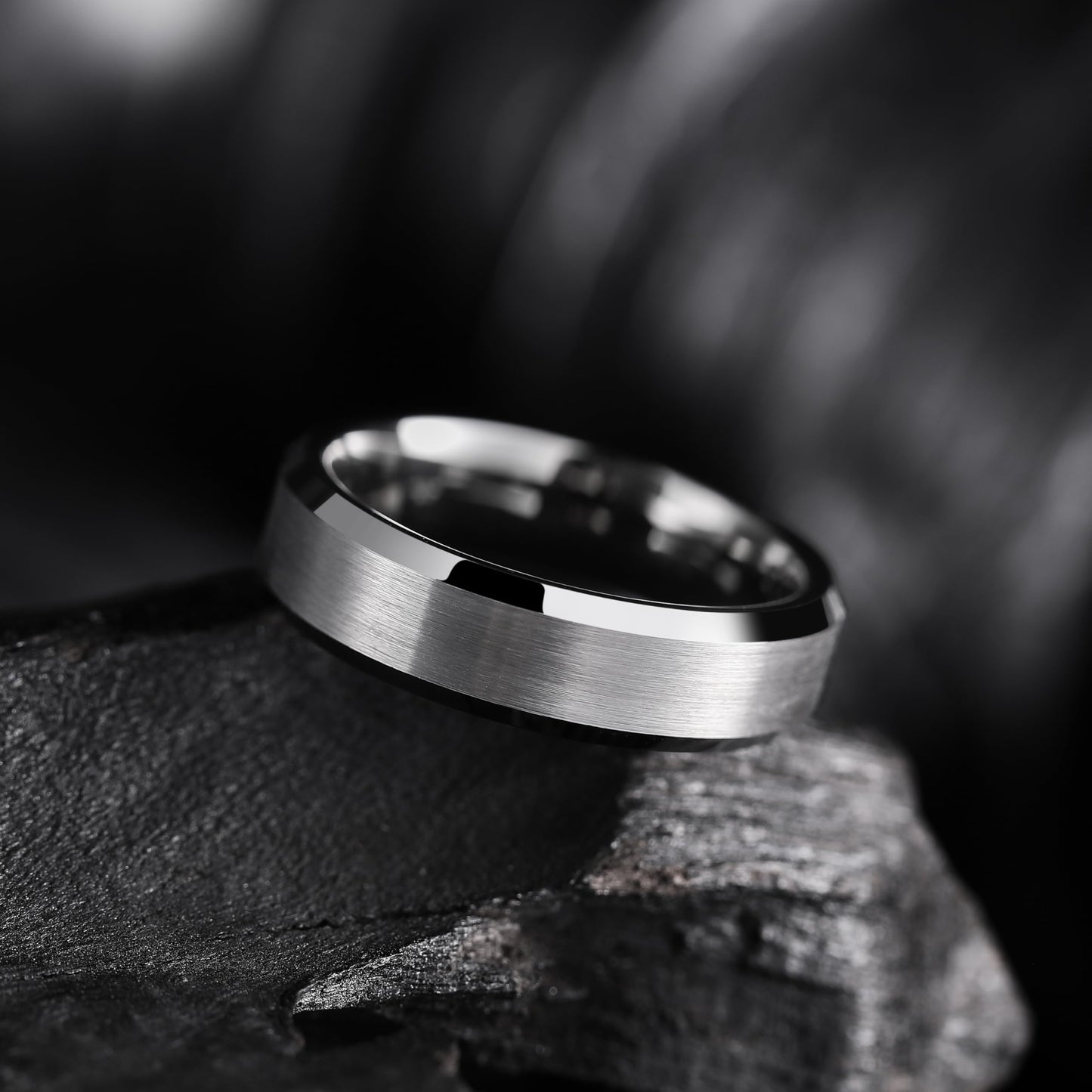King Will 6mm Men's Gunmetal Gray Wedding Ring - Brushed Matte Surface, Beveled Polished Edge, Comfort Fit Size 7