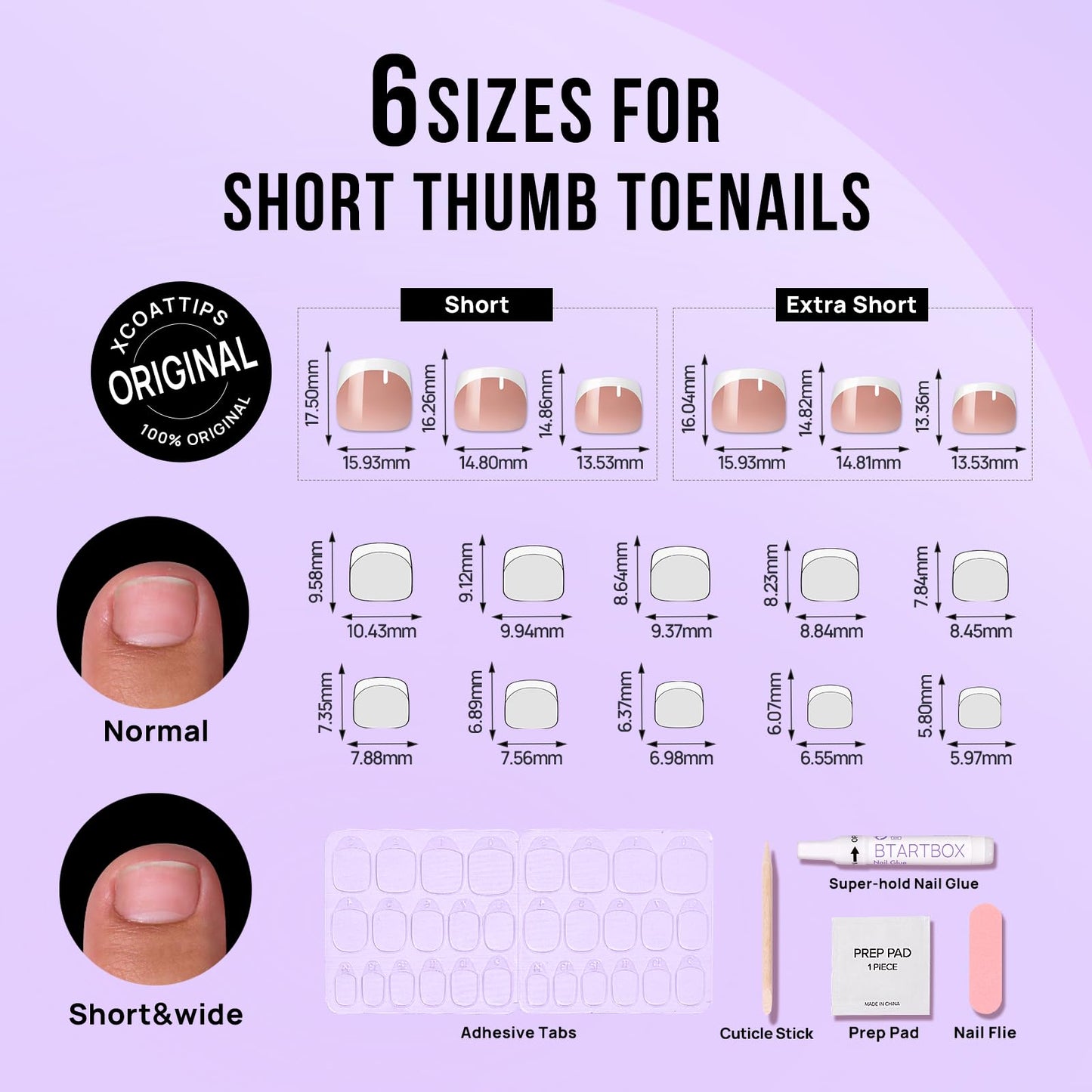 BTArtbox French Tip Press on Nails Toenails Short - Champ & White French