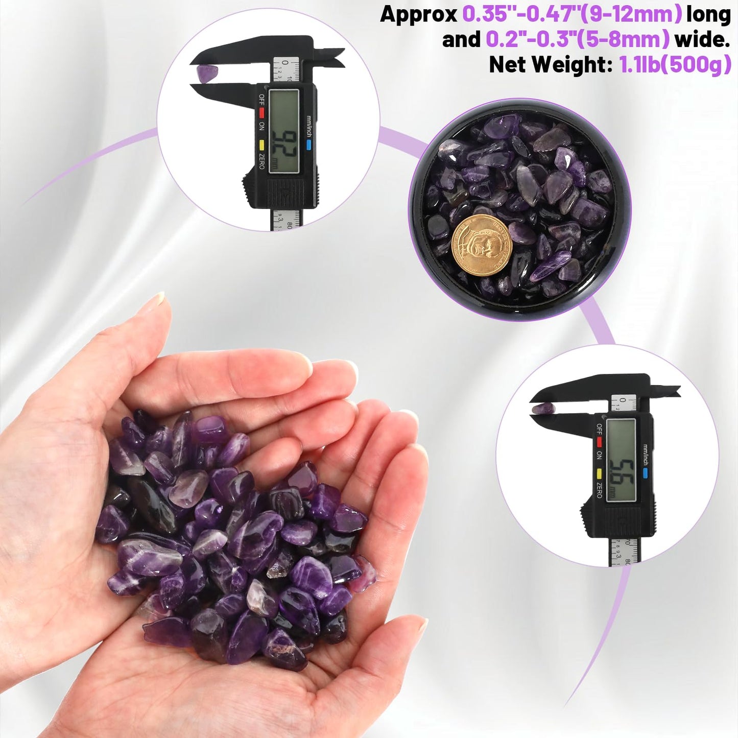 1.1lb Natural Crushed Amethyst Crystal Tumbled Chips-Healing Crystals Chips Bulk, Crushed Crystal Gemstones for Crafts, Beautiful Package for Gift (Amethyst)