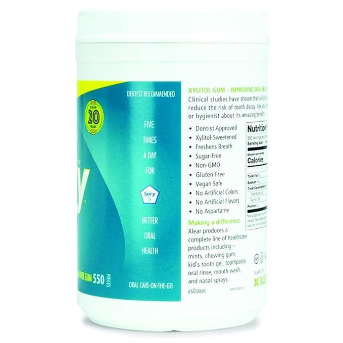 Spry Fresh Natural Xylitol Chewing Gum Dental Defense System - Aspartame-Free, Sugar-Free, Non-GMO, Gluten-Free (Wintergreen, 550 Count - Pack of 1)