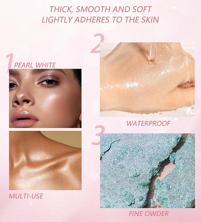 MAEPEOR Face Highlighter Palette 8 Colors Shimmer Glitter Pearl Highlighter Powder Sparkly Diamond Highlighting Palette for Face Cheek (01 Pearl White)