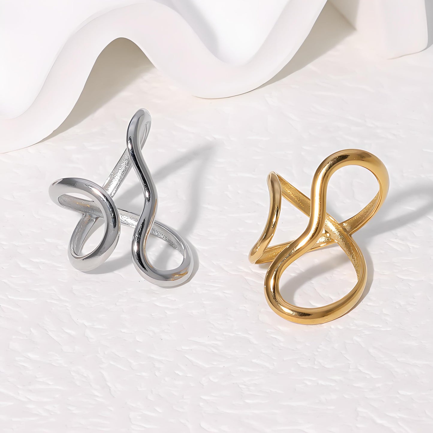 AIETUE Chunky Rings For Women, Gold Silver Thumb Ring Asymmetrical Wavy Curve Ring Adjustable Non Tarnish Dainty Stainless Steel New Year Anniversary Birthday Jewelry Gift (Silver)