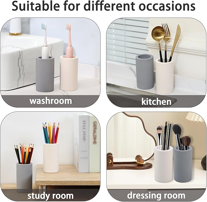 2Pcs Diatomite Toothbrush Holder for Bathroom Sink, Countertop Organizer, Quick Dry Stand Cup for Toothpaste, Razors, Makeup Brushes - Water-Absorbent & Quick-Drying (Dark Grey, Height 4.3")