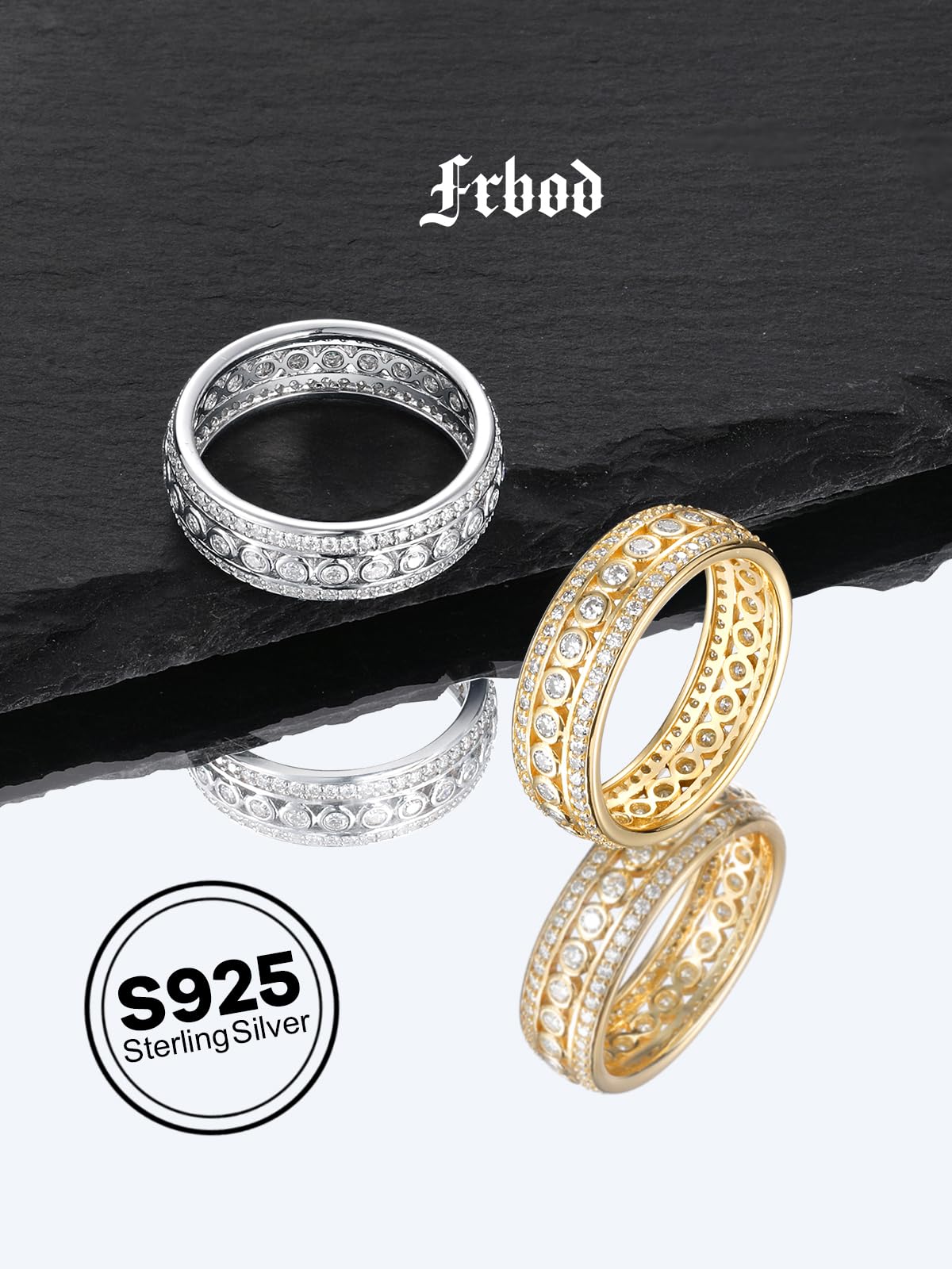 Frbod Thick Moissanite Ring for Women 925 Sterling Silver Wedding Ring Comfortable Eternity Aniversary Band Size 4.5