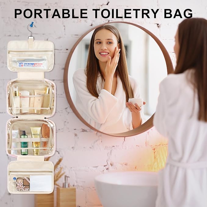 TOPEAST Hanging Travel Toiletry Bag for Women, Toiletries Travel Bag and Makeup Bag, Portable Travel Bag for Toiletries, Cruise Ship Travel Essentials - Letter K, Blue