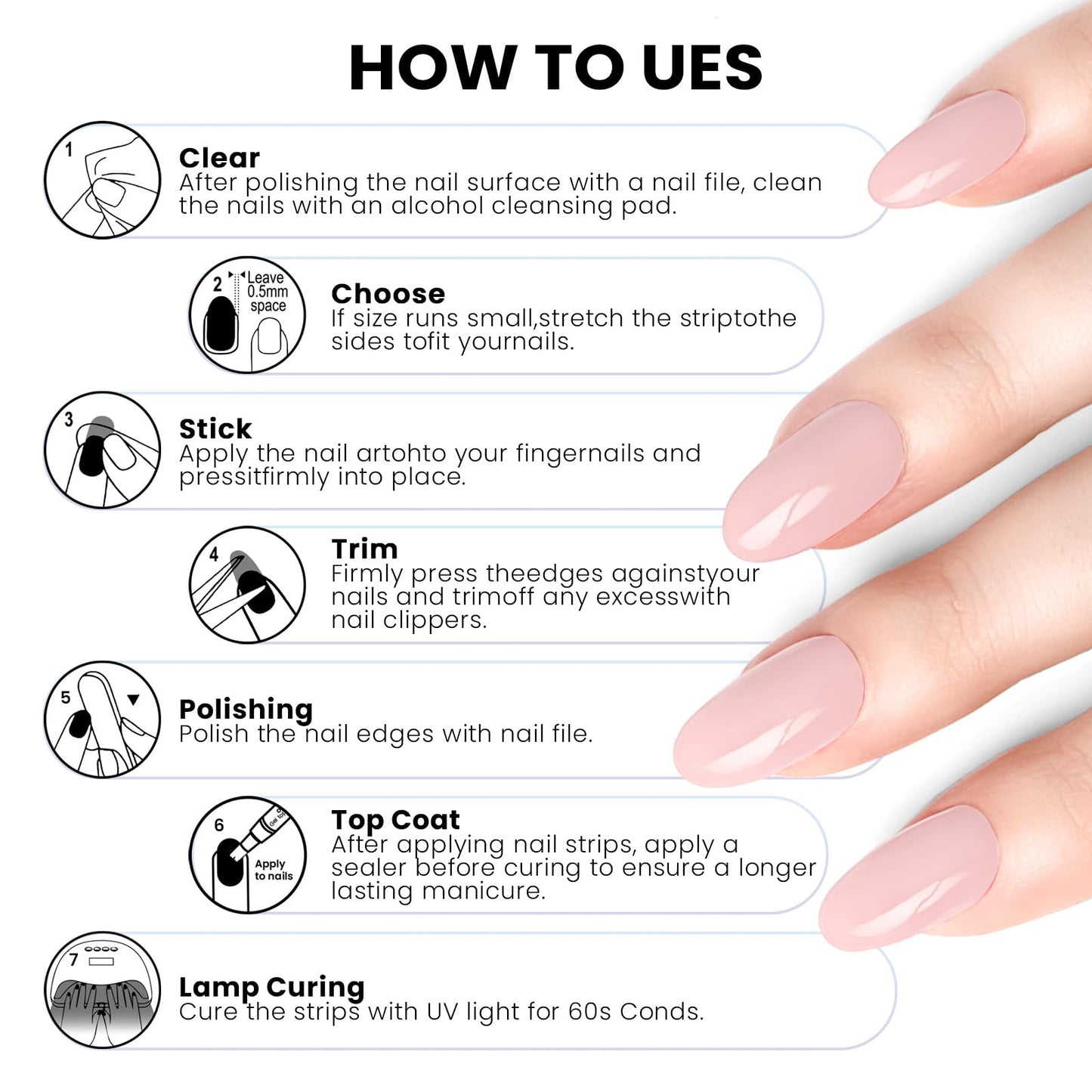 Oauee Semi Cured Gel Nail Strips | Built-In Gel Top Coat | UV Light Required | Salon Quality, Easy Application And Removal (Ivory Wave With Gold)