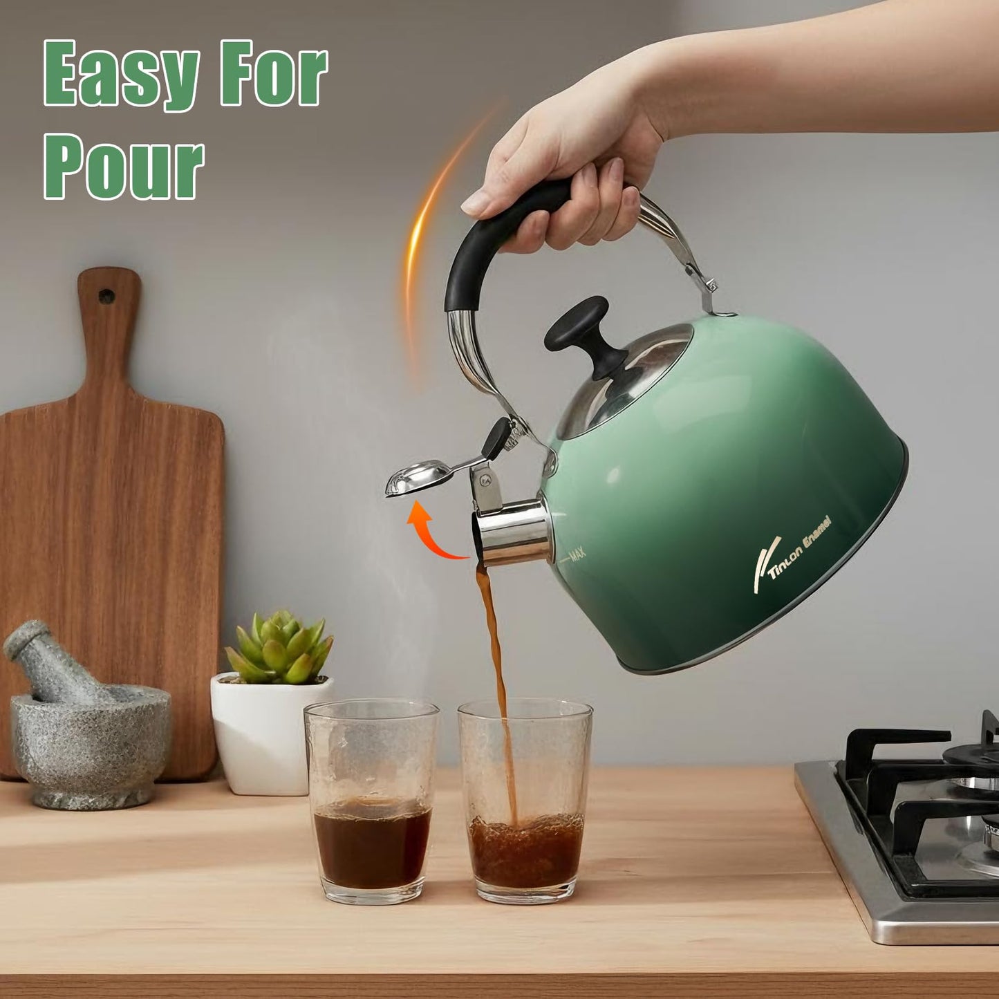 Tea Kettle Stovetop,Stainless Steel Whistling Tea Kettle For Stove Top, 2.5 Qt Tea Pot With Folding Handle, Food Grade Water Teapot Water Kettle For Stove Home Camping Travel,Gradient Green