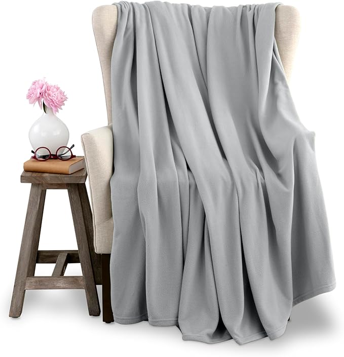 Vellux King Size Microfleece Blanket | Fleece Bed Blanket | All-Season Comfort | Supersoft Lightweight | Plush Throw Blanket for Bed Couch or Sofa | Pet-Friendly | Light Grey