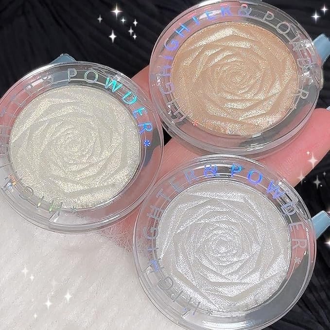 evpct Pearl White & Blonde Gold Face Highlighter Makeup Shimmer Glitter Diamond Sparkly Highlighters Makeup Palette Powder for Face Body Cheek iluminadores iluminador de jos maquillaje luminizers 1+2