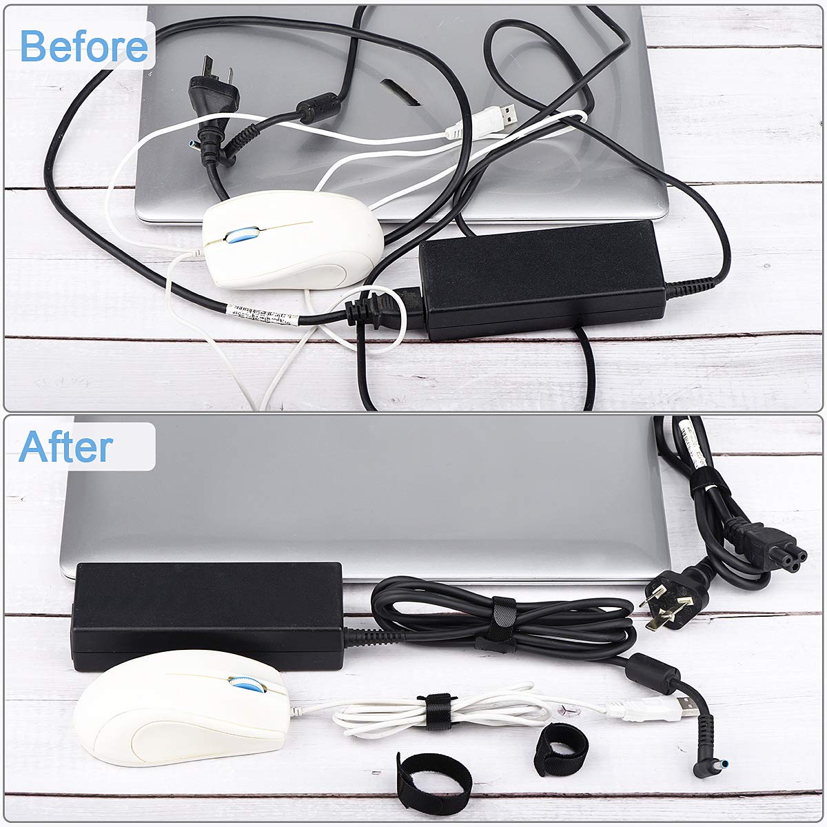 Nettbe 60 PCS 6 Inches Reusable Cable Ties, Adjustable Cord Straps Wire Organizer Cord Wrap and Hook Loop Cable Management