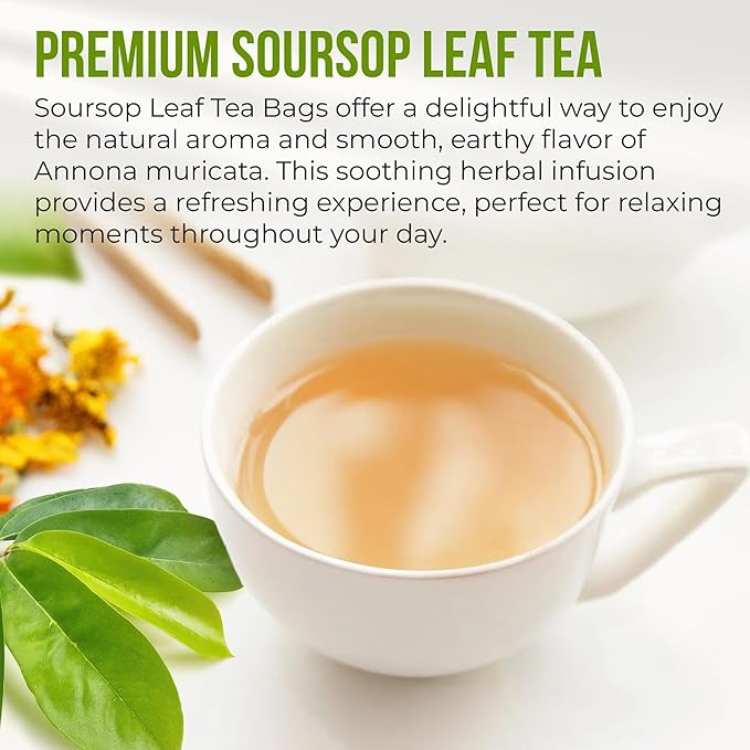 FreshDrinkUS, Premium Soursop Graviola Leaf Tea | 45 Tea Bags form Powder, 100% Natural and Pure, Handmade, Made With Natural Materials-Corn Fiber Tea Bag, Sugar/Caffeine Free, Hoja Guanabana Tea