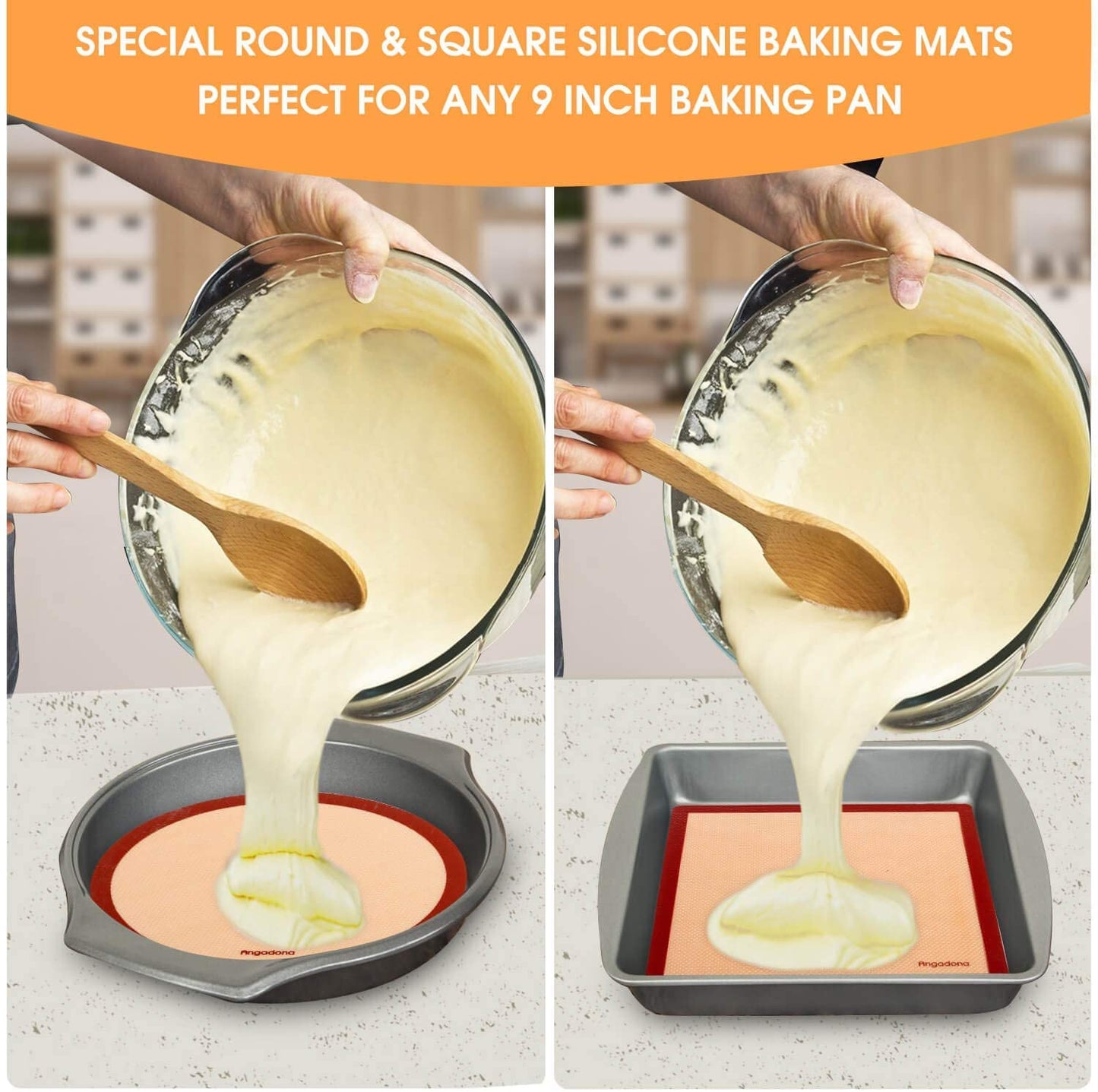 Silicone Baking Mats Set of 6, Food Grade Non-stick Reusable Baking Mat, Silicone Baking Slip Mat Oven Liner Sheet, Round & Square Cake Pan Mat, Pastry Board Rolling Dough Mats for Macaron Cookie