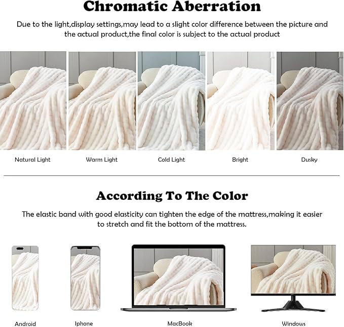 NEWCOSPLAY Faux Fur King Blanket Ivory Bubble Blanket Thick Warm Soft for Couch Sofa Bed 550GSM (Ivory, King(90"x110"))